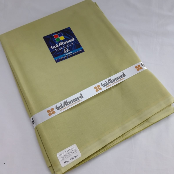 Gul Ahmed Pure Cotton Unstitched Fabric – Light Olive Green (For Gents)
