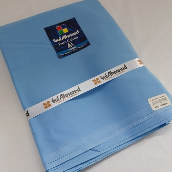 Gul Ahmed Pure Cotton Unstitched Fabric – Sky Blue (For Gents)
