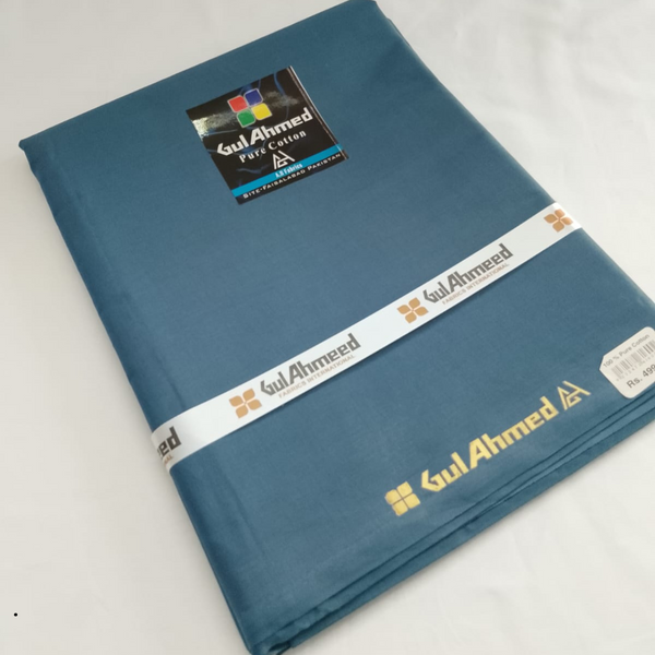 Gul Ahmed Pure Cotton Unstitched Fabric – Teal Blue (For Gents)